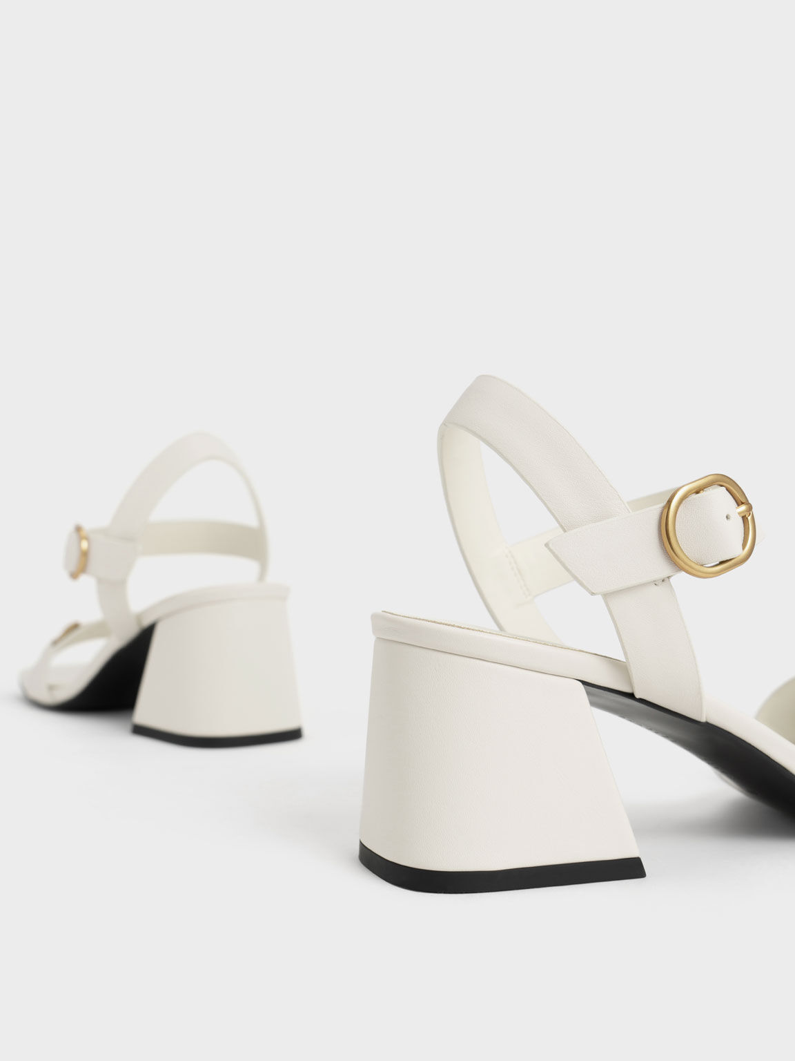 Metallic Bar Block Heel Sandals, Chalk, hi-res