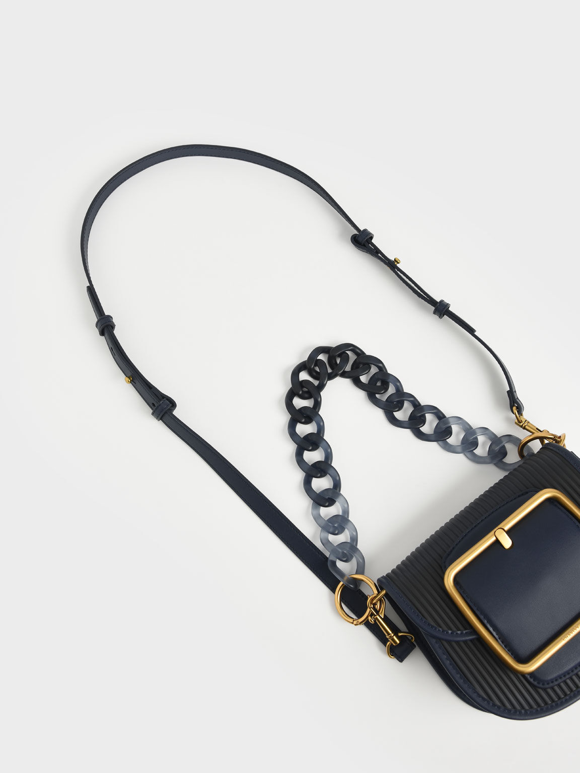 Acrylic Chain Handle Crossbody Bag, Navy, hi-res