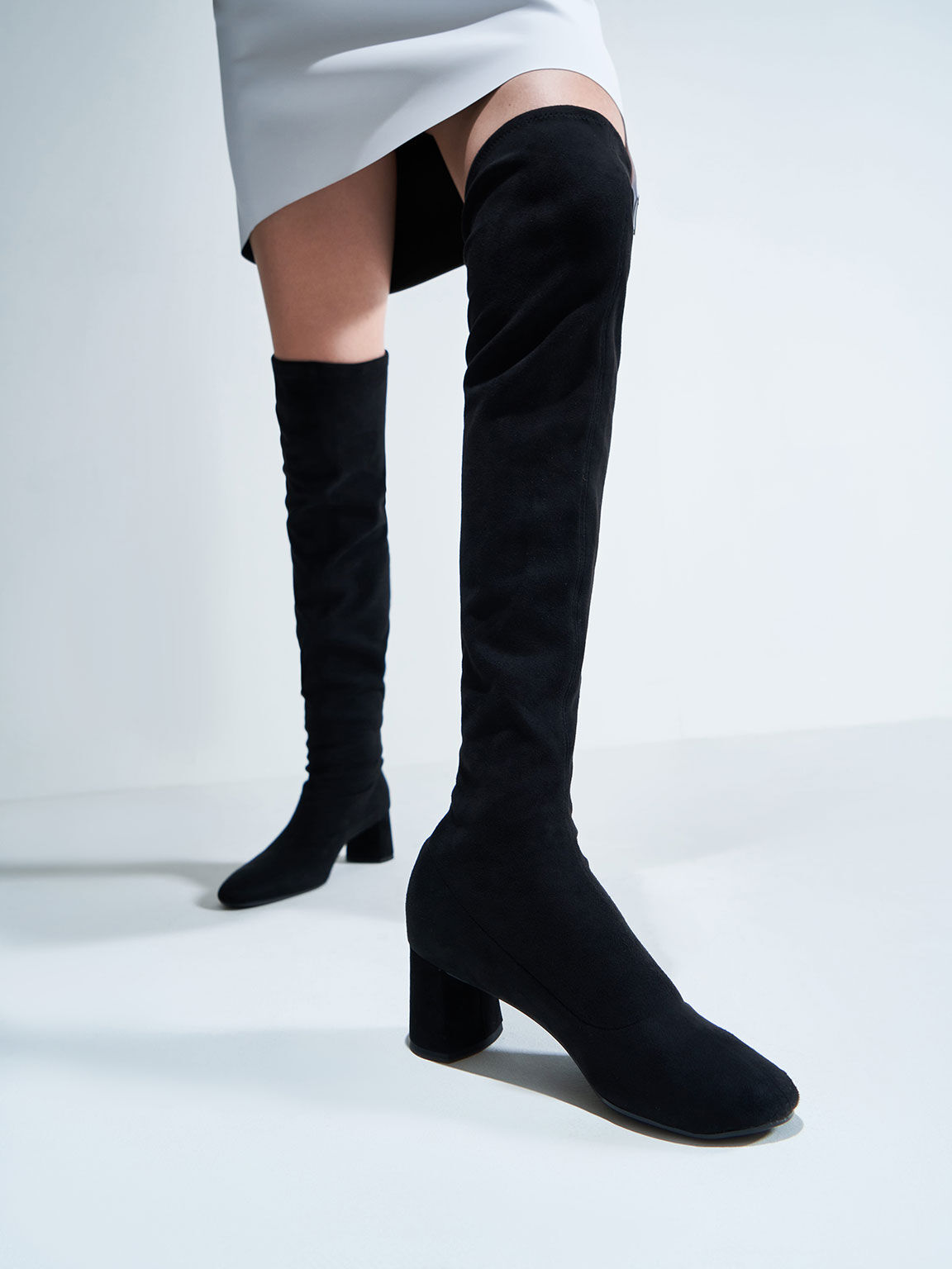 Textured Thigh-High Boots, Black, hi-res