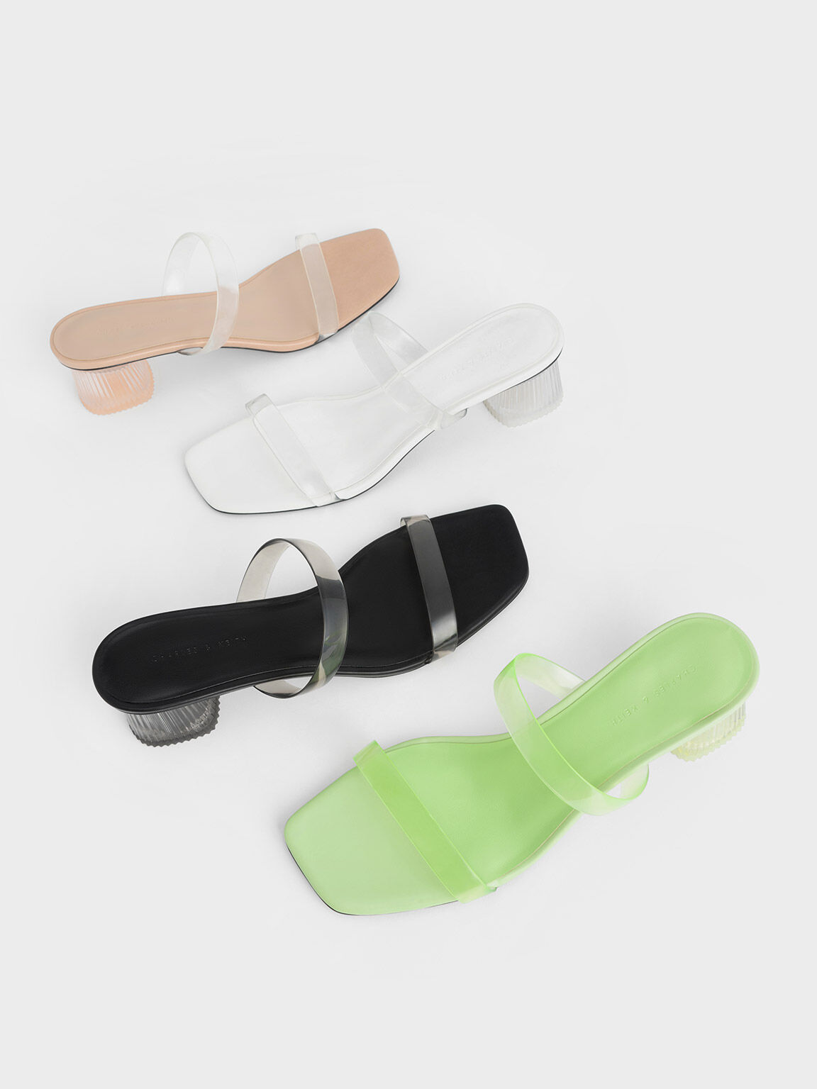 See-Through Heeled Mules, Green, hi-res