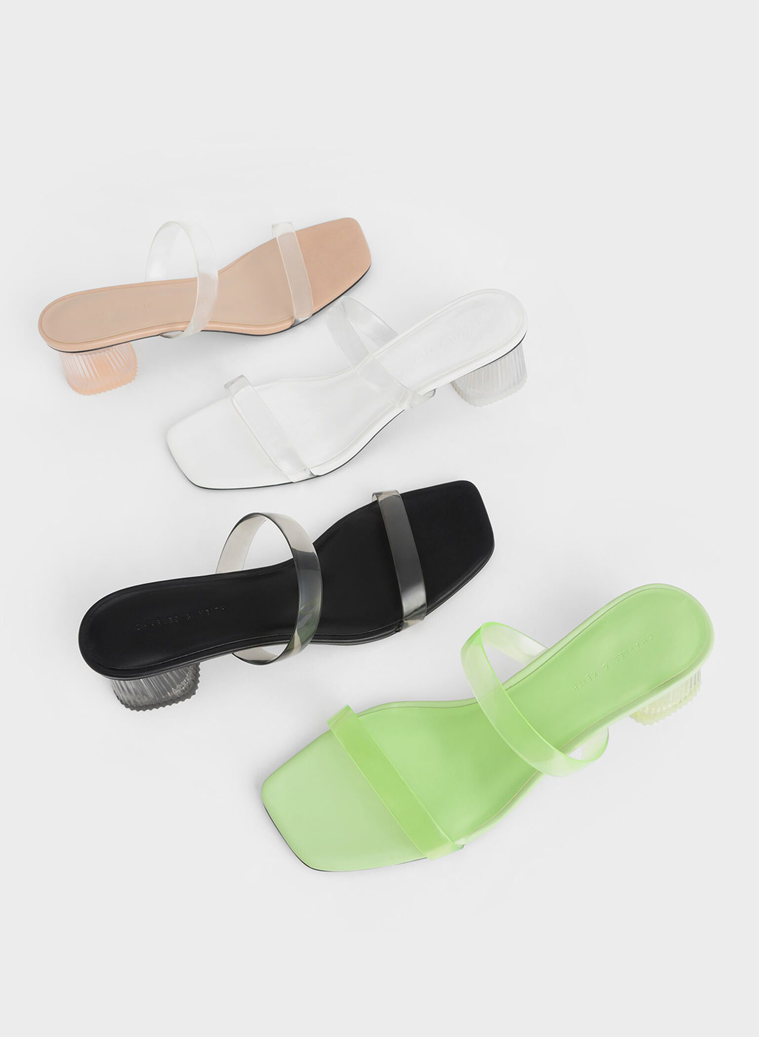 Double Strap See-Through Mules, Green, hi-res