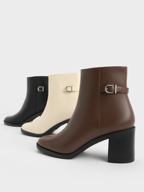 Side-Buckle Block Heel Ankle Boots, Chalk, hi-res