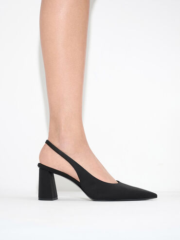 Zapatos destalonados con tacón trapecio, Negro, hi-res