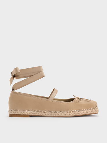 Bernadine Faux Suede Tie-Around Espadrille Flats, Sand, hi-res