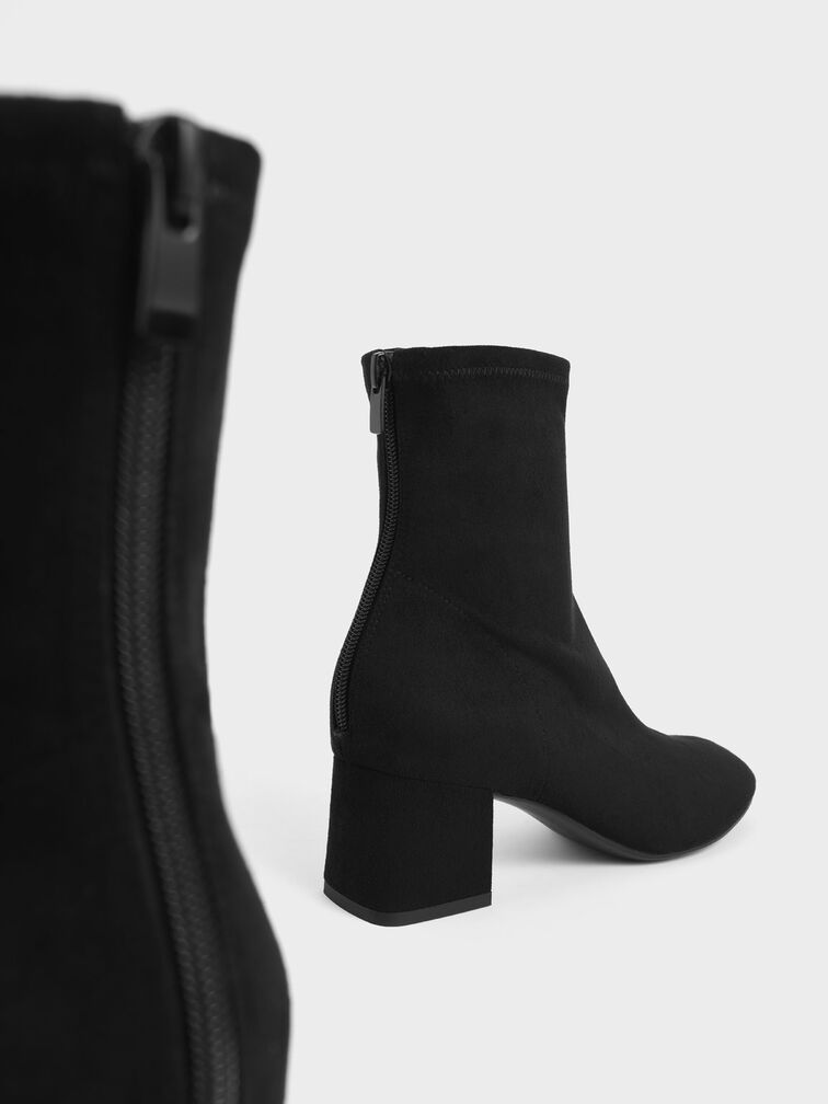 Textured Block Heel Ankle Boots, Black Textured, hi-res