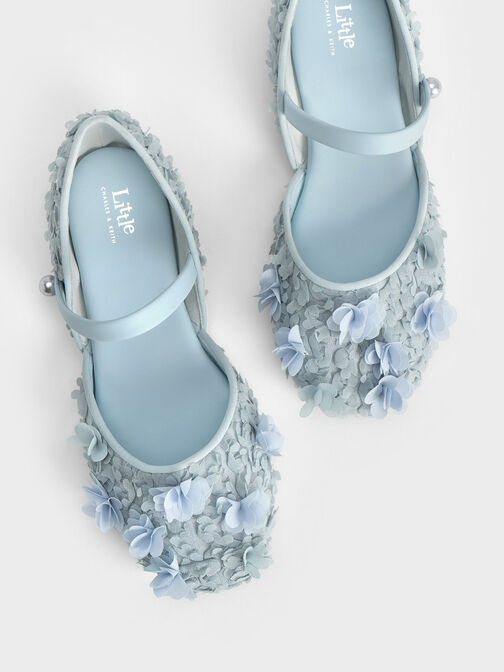 Girls' Floral Mesh D'Orsay Ballerinas, Light Blue, hi-res