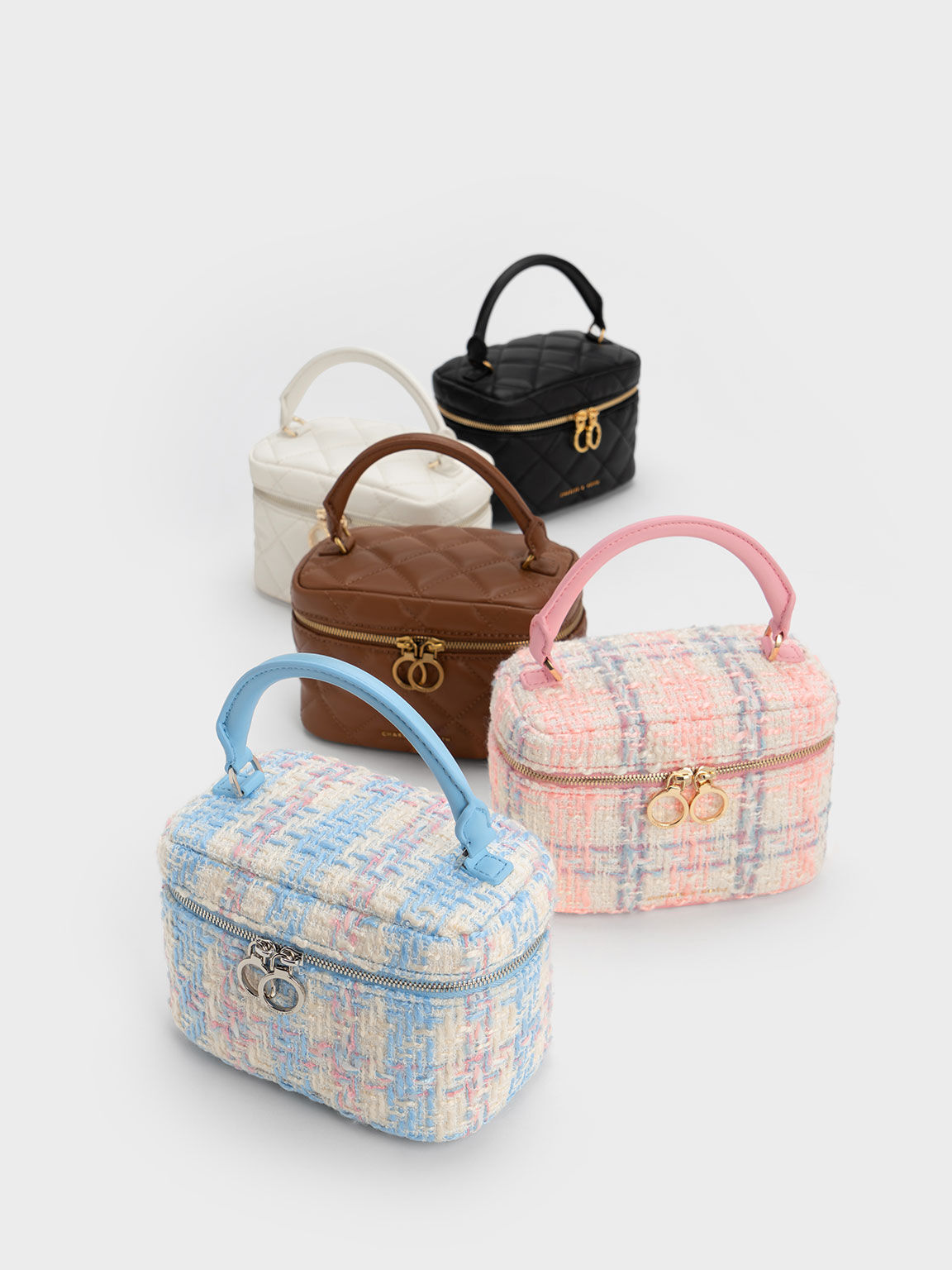 Quilted Two-Way Zip Mini Bag, White, hi-res