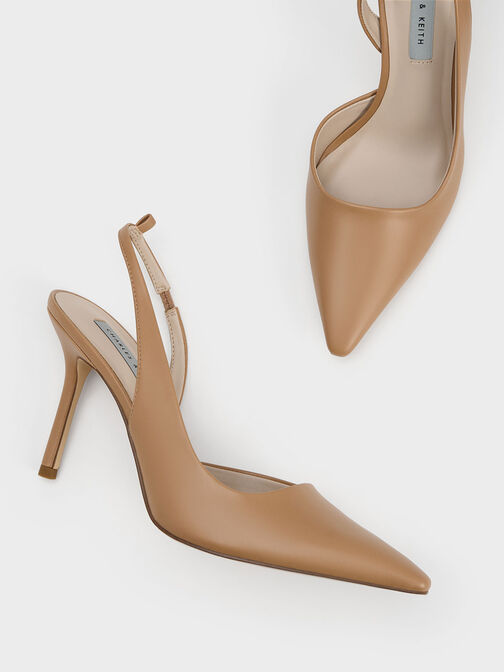 Tie-Around Slingback Pumps, Sand, hi-res