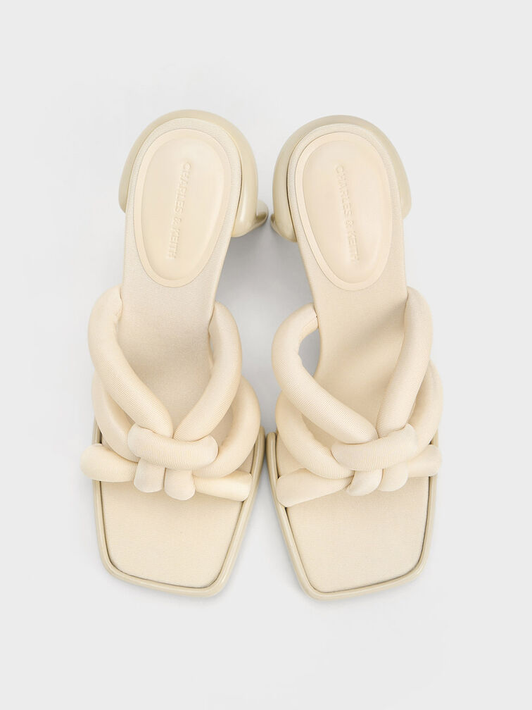 Toni Knotted Puffy-Strap Mules, Chalk, hi-res