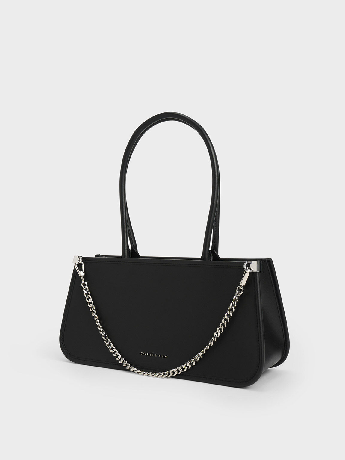 Curved Handle Geometric Bag, Black, hi-res