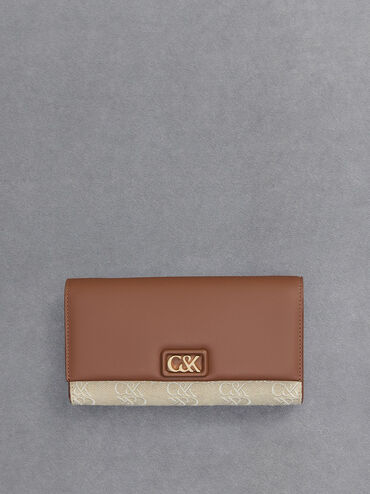 Cognac Leather & Canvas Chain-Strap Wallet - CHARLES & KEITH PH