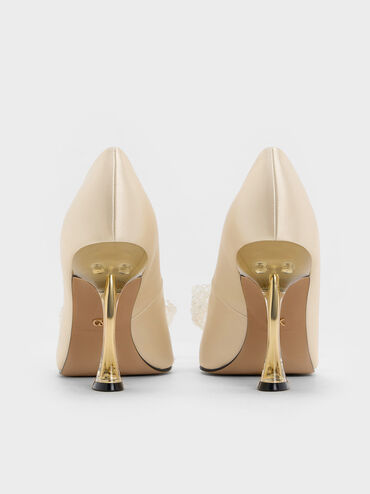 Recycled Polyester Beaded Bow Pumps, Champagne, hi-res