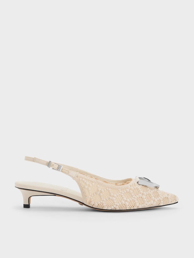 Gabine Patterned Slingback Pumps, Cream, hi-res