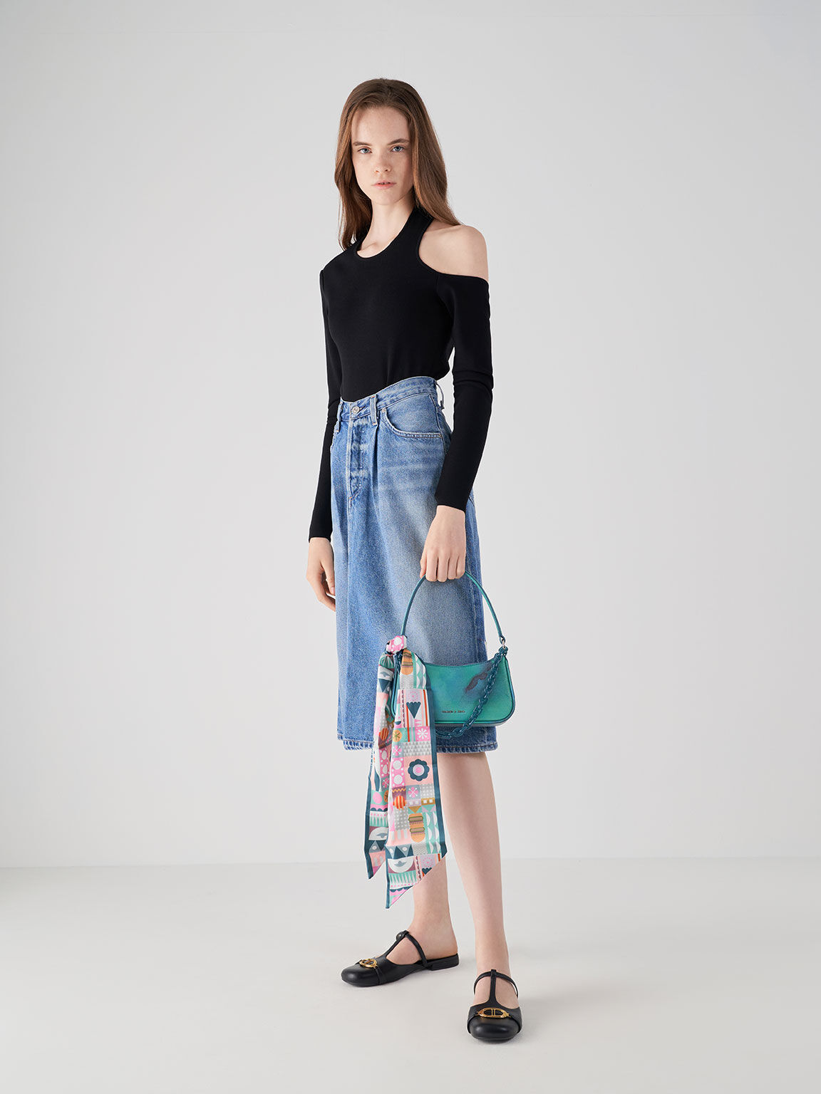 Metallic Accent Cut-Out Flat Mules, Black, hi-res