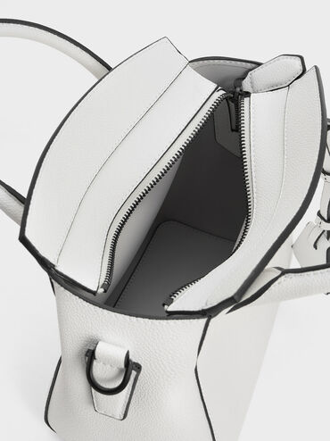 Harper Structured Top Handle Bag, White, hi-res