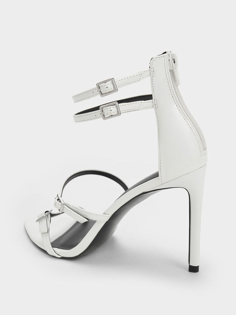 Patent Strappy Heeled Sandals, White, hi-res