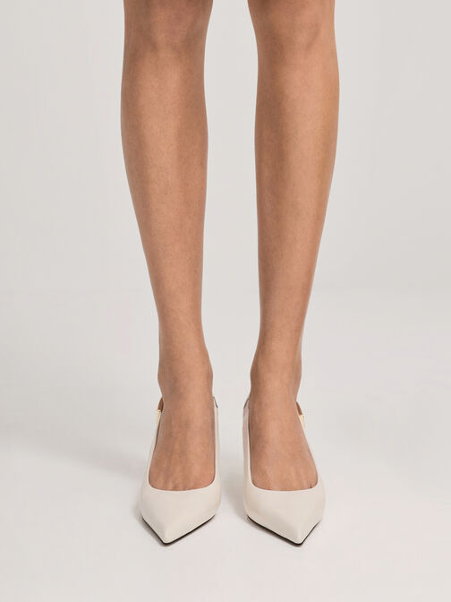 Cody Leather Pointed-Toe Kitten-Heel Slingback Pumps, Chalk, hi-res
