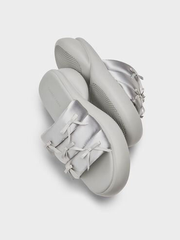 Recycled Polyester Bow Puffy Sports Sandals, Light Grey, hi-res
