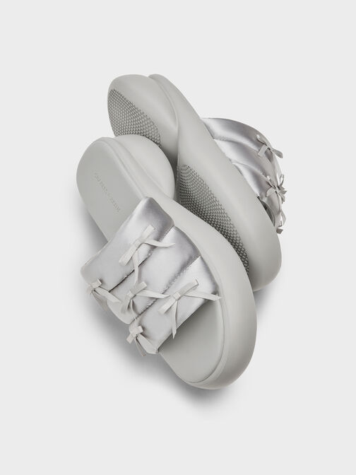 Recycled Polyester Bow Puffy Sports Sandals, Light Grey, hi-res