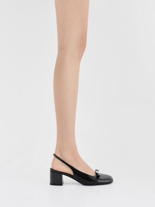 Dorian Patent Bow Block-Heel Slingback Pumps, Black Patent, hi-res