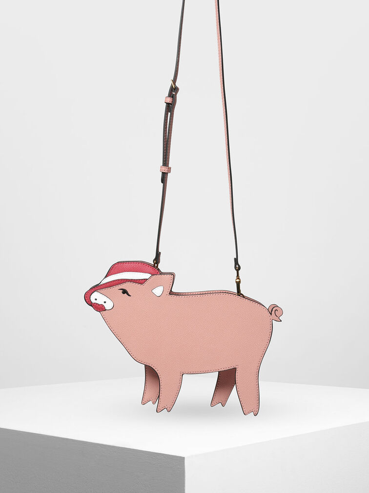Zodiac Pig Crossbody Bag, Pink, hi-res