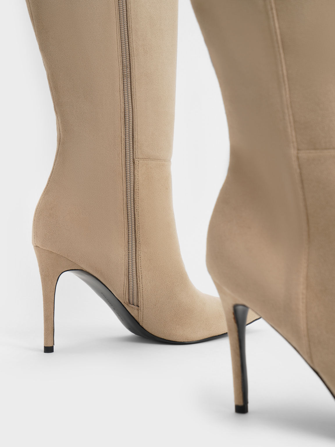 Textured Stiletto Heel Knee-High Boots, Beige, hi-res
