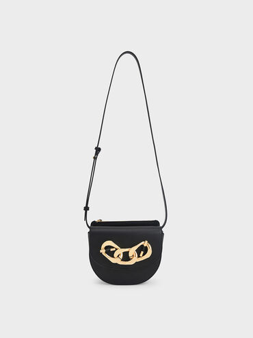 Layla Chain Link Crossbody Bag, Black, hi-res