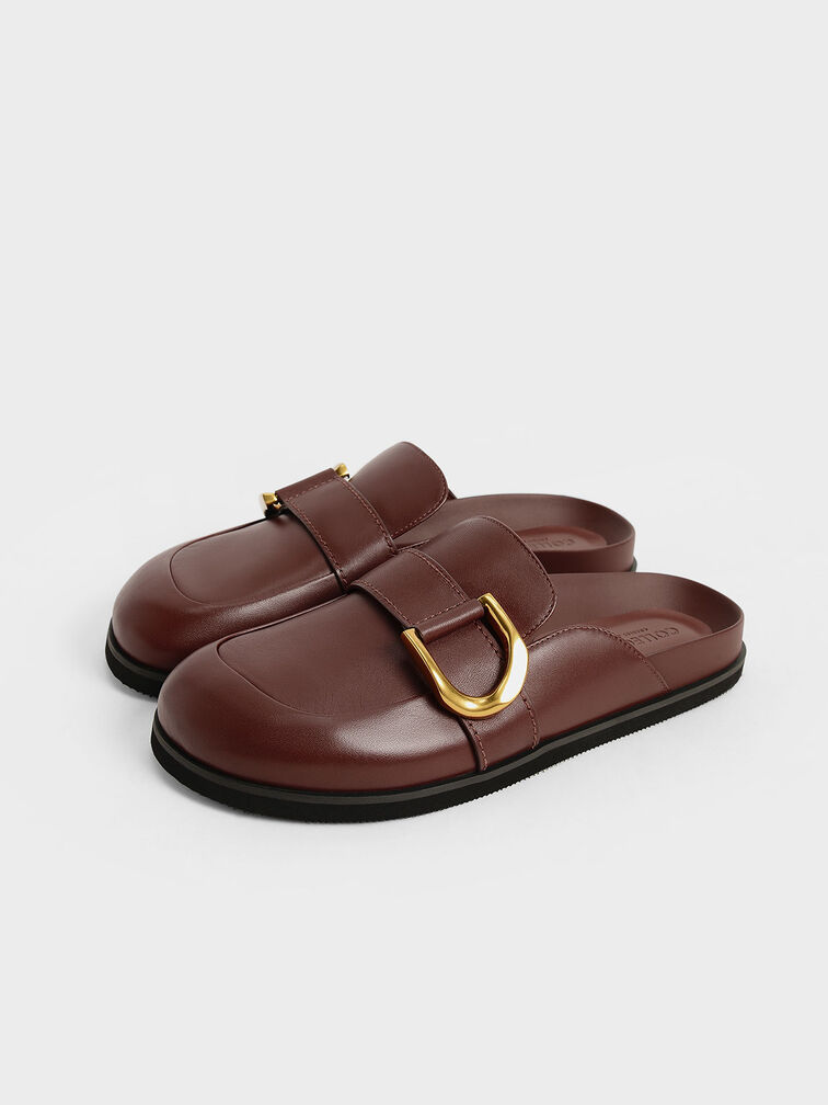 Gabine Buckled Leather Loafer Mules​, Brown, hi-res