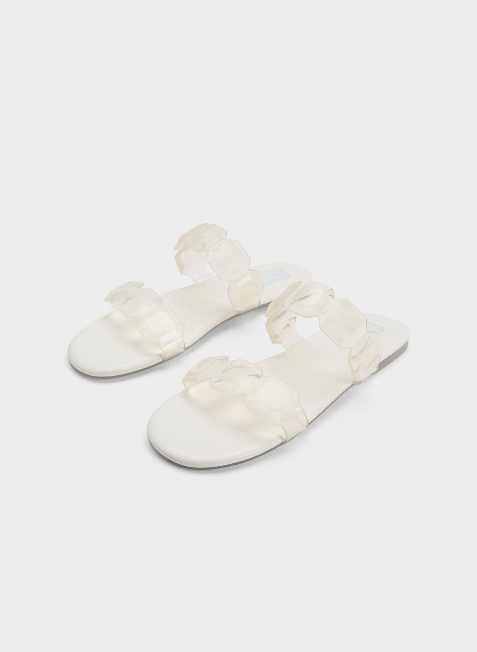 White Fia Gem-Strap Slide Sandals - CHARLES & KEITH US