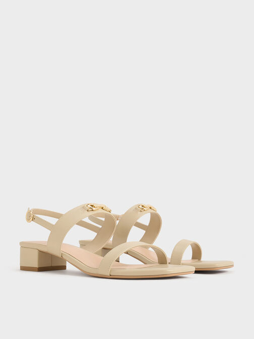 Metallic-Accent Slingback Sandals, Taupe, hi-res