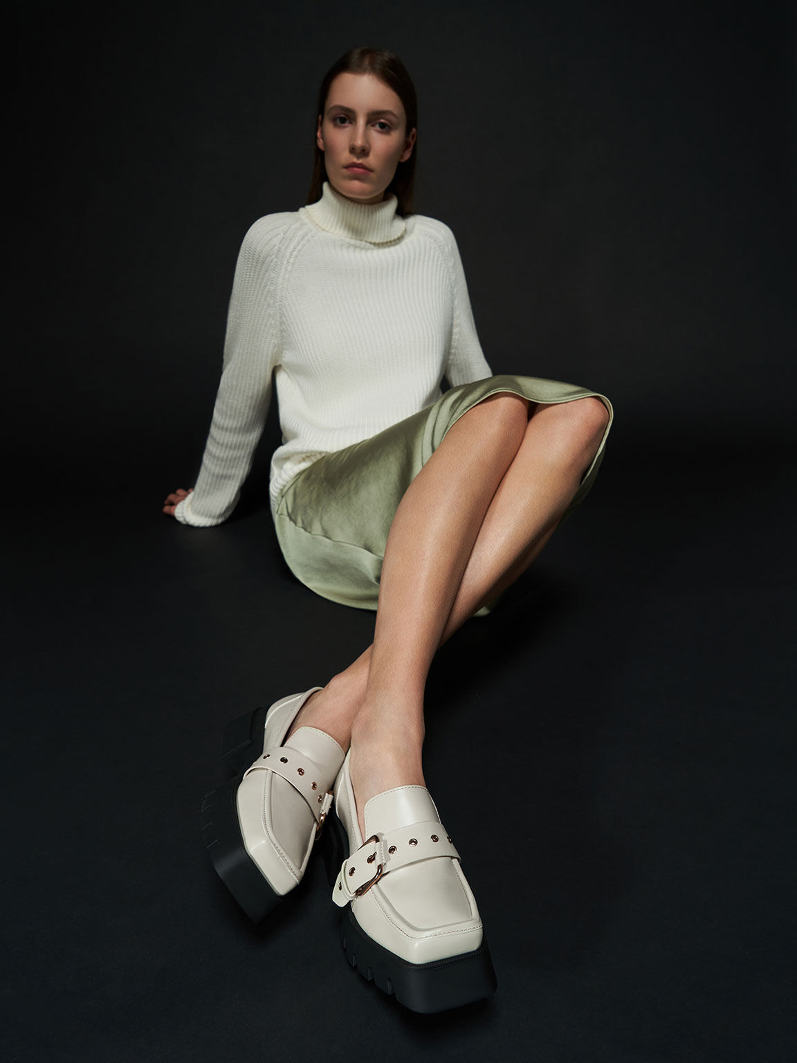 Fay Buckled Chunky Penny Loafers, Chalk, hi-res