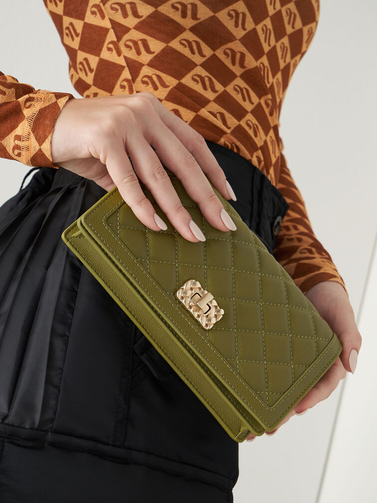 Micaela Quilted Long Wallet, Avocado, hi-res