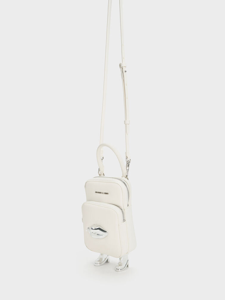 Calliope Double Pocket Crossbody Bag, White, hi-res