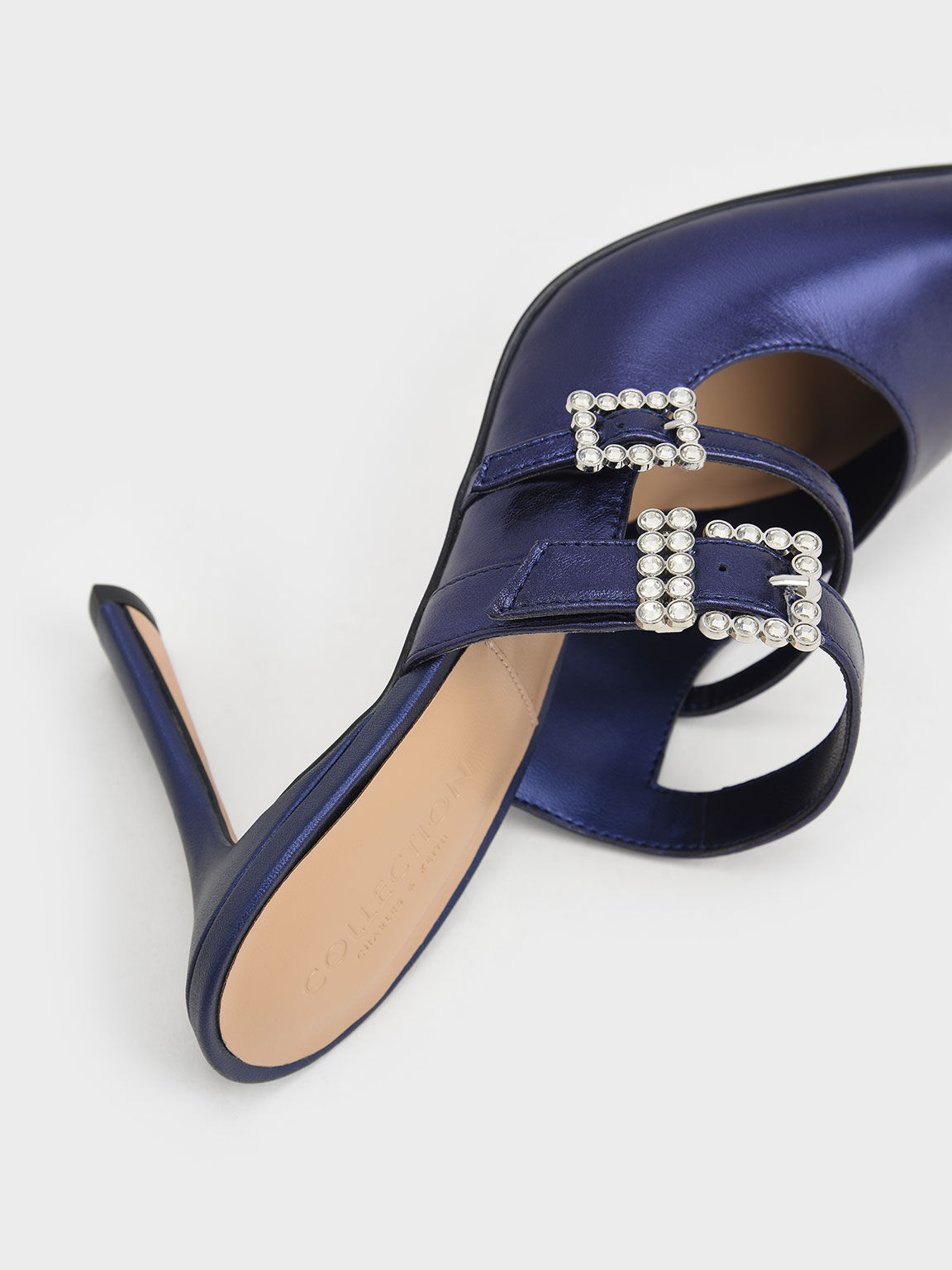 真皮寶石方釦穆勒鞋, 藍色, hi-res