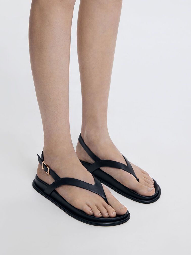 V-Strap Thong Sandals - Black