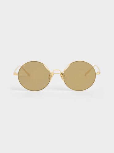 Round Tinted Sunglasses, Gold, hi-res