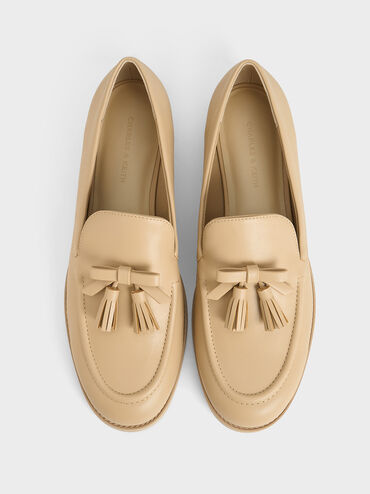Bow Tassel Loafers, Beige, hi-res