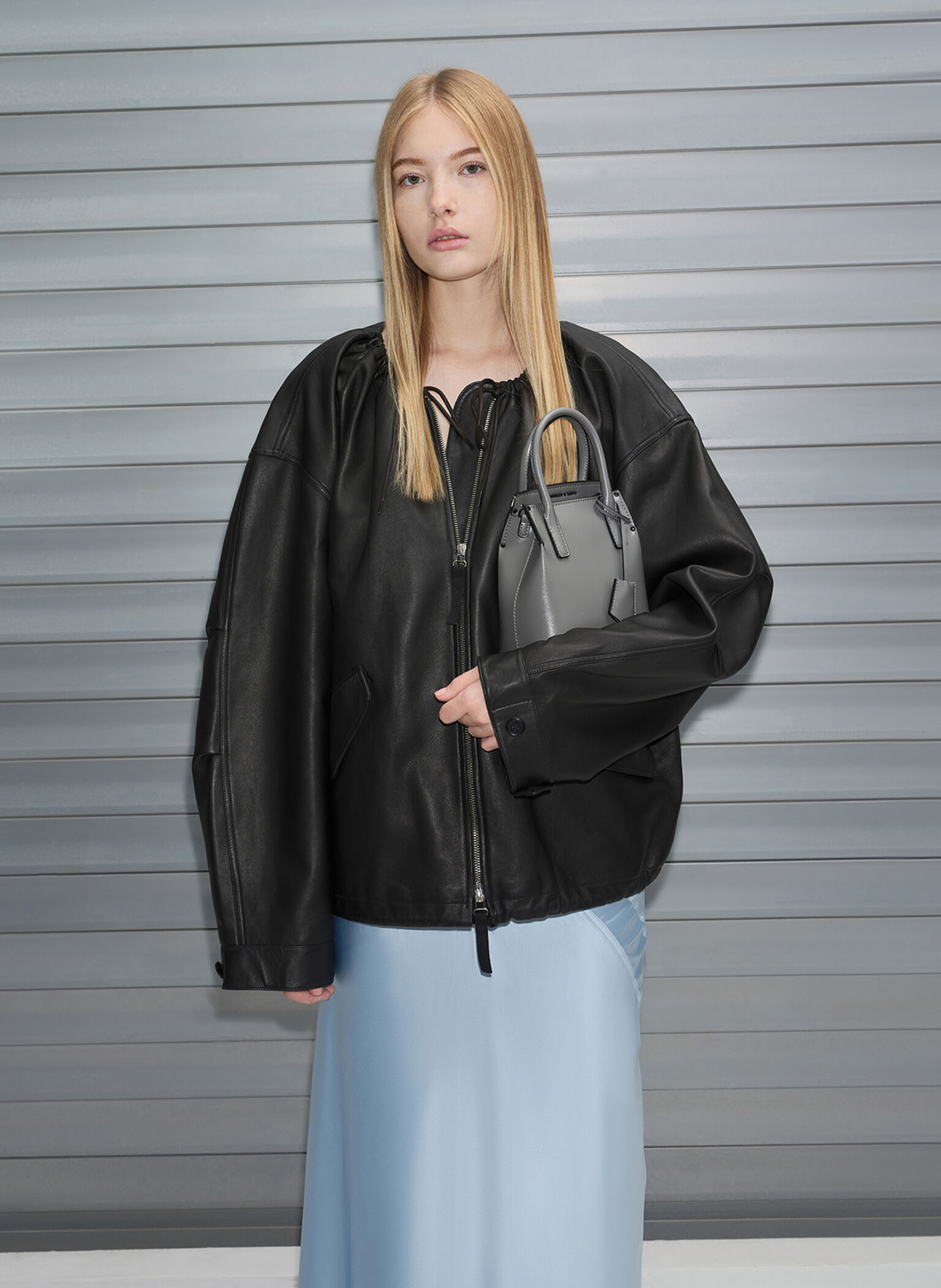 Rene Elongated Top Handle Bag, Grey, hi-res