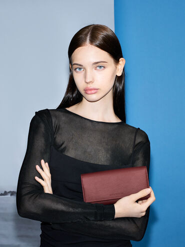 Muriel Front Flap Long Wallet, Burgundy, hi-res
