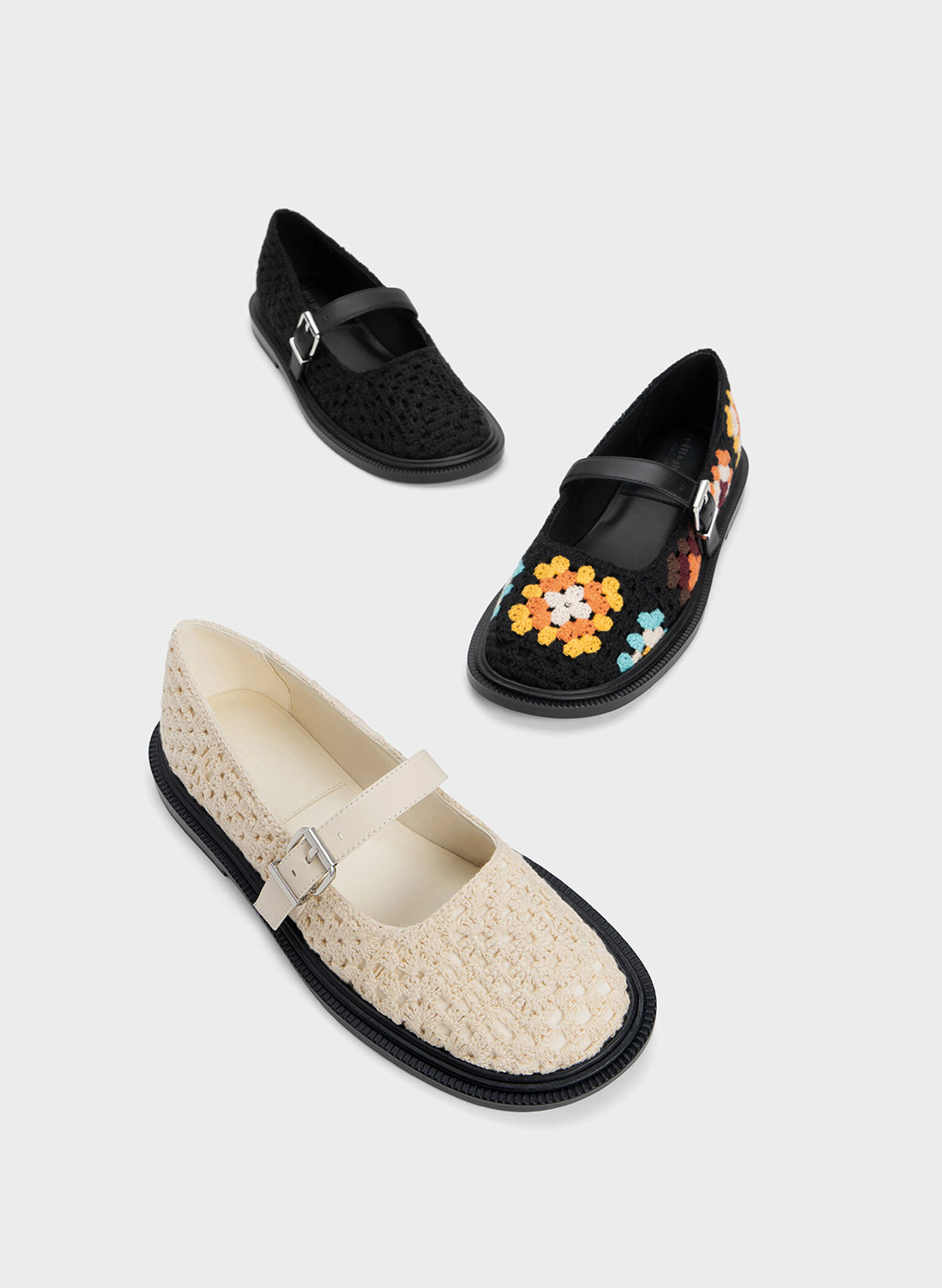 Zapatos Mary Jane de Cuero y Tejido, Negro, hi-res