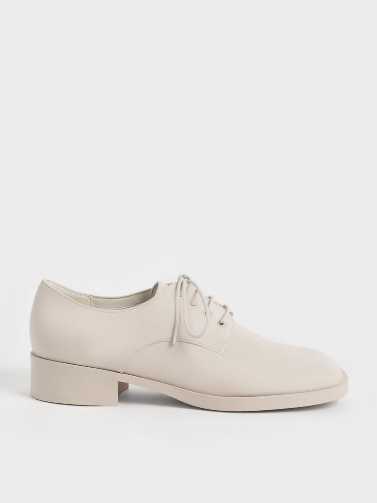 Lace-Up Square-Toe Oxfords, Chalk, hi-res