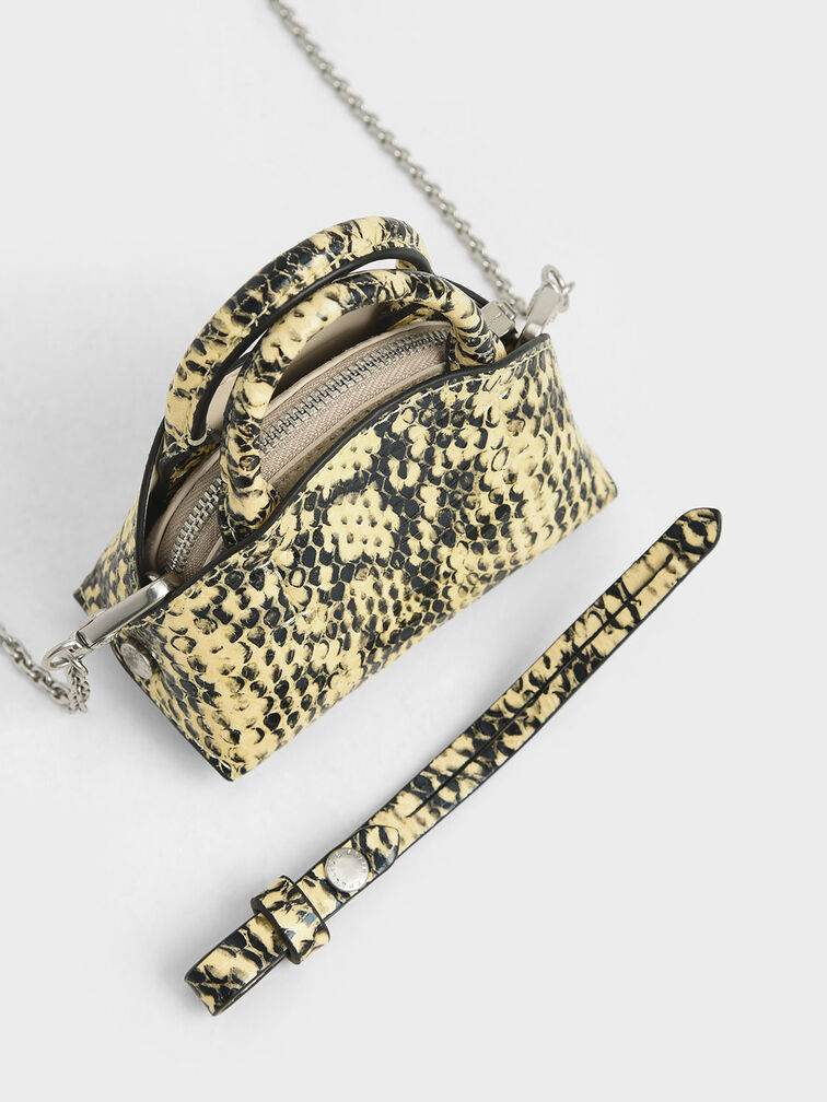 Snake Print Mini Dome Pouch, Yellow, hi-res