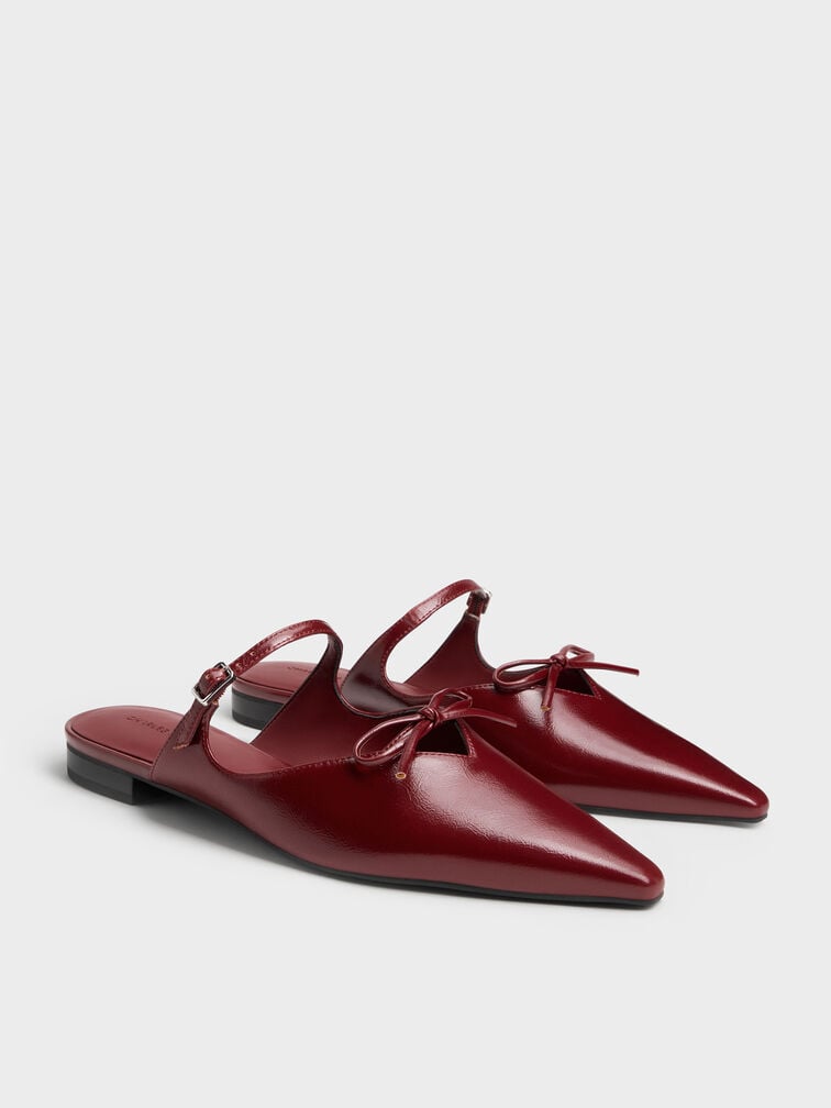 Bow Mary Jane Mules, Burgundy, hi-res
