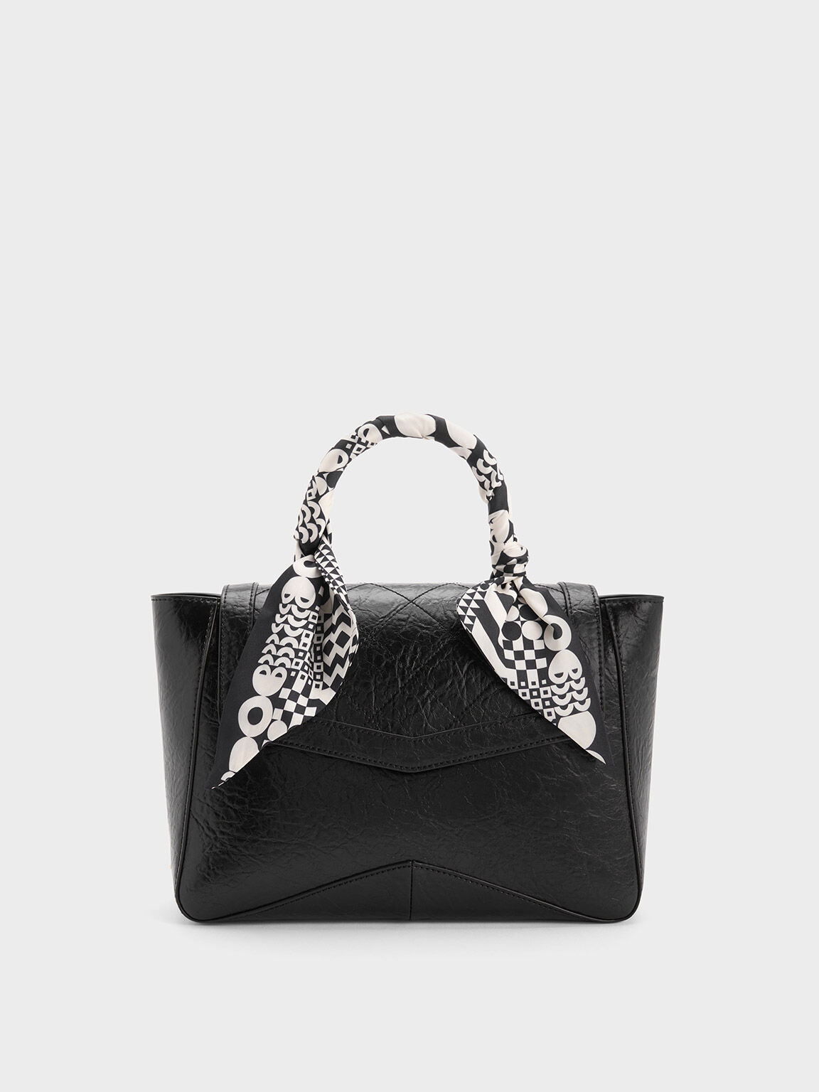 Arley Scarf-Wrapped Top Handle Bag, Black, hi-res