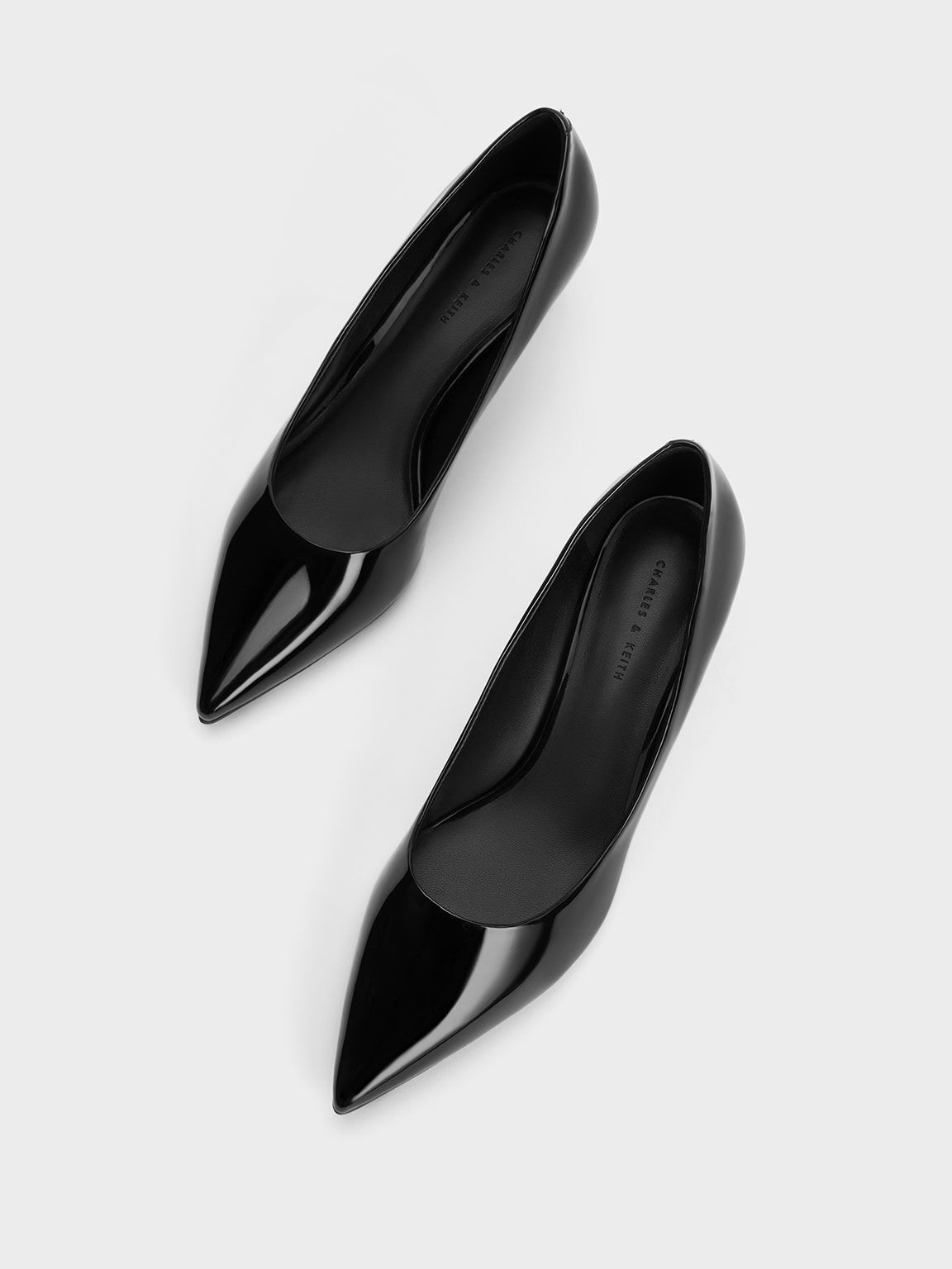 Black Patent Pointed Toe Kitten Heel Pumps CHARLES KEITH CA