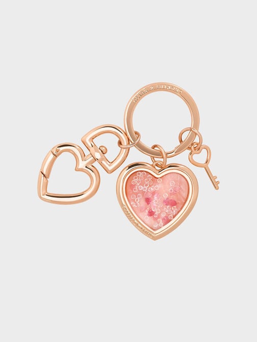 Heart Lock Crystal Keychain, Rose Gold, hi-res