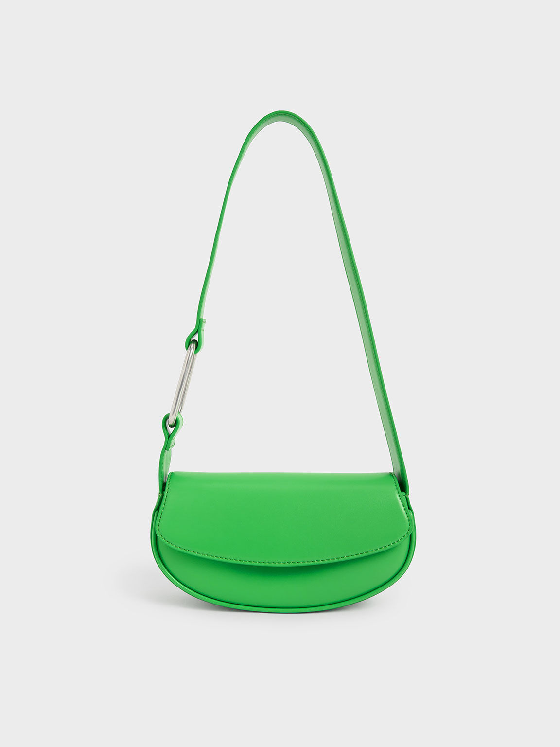 Curved Front Flap Shoulder Bag, Green, hi-res