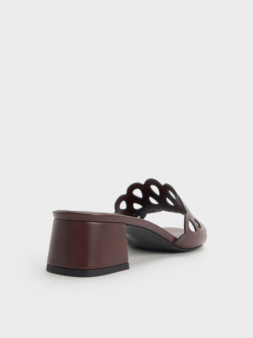 Cut-Out Block-Heel Mules, Maroon, hi-res