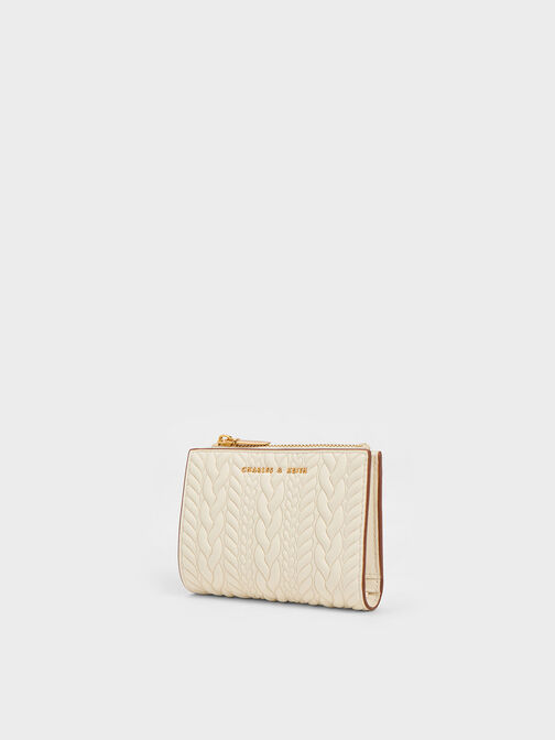 Apolline Textured Top-Zip Wallet, Cream, hi-res