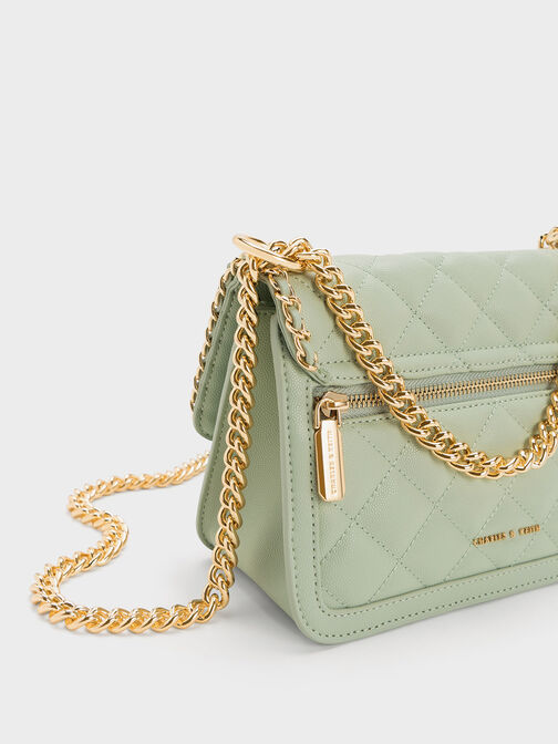 Micaela Quilted Braided Chain Bag, Green, hi-res
